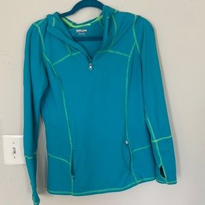 Blue and neon green 3/4 zip with hoodie